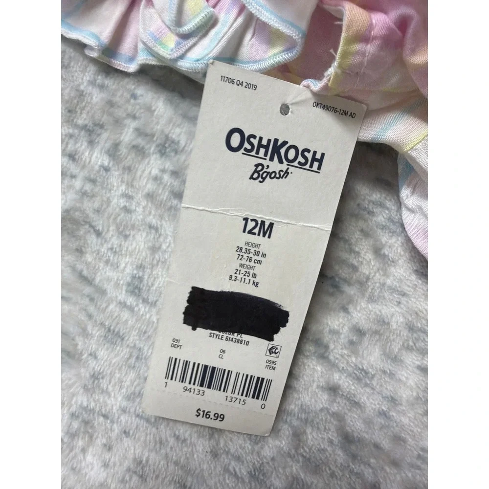OshKosh B'gosh Baby Girl 12M Pastel Plaid Ruffle Tiered Dress 6I438810 Pink Yel‎